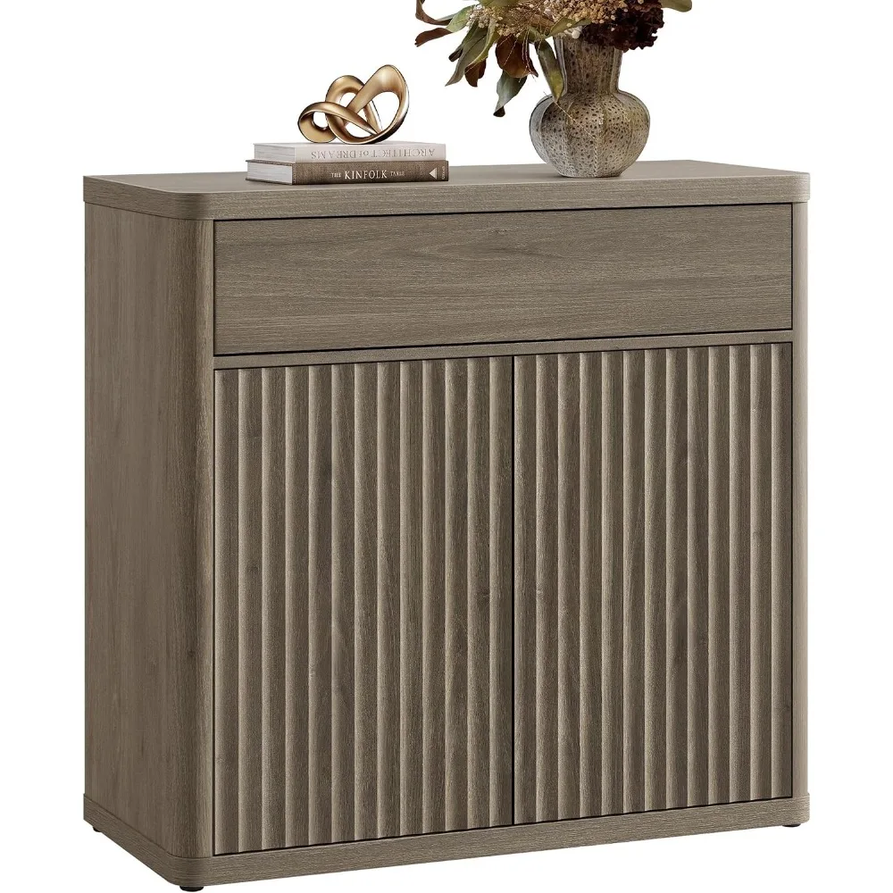 Credenza Office Storage - SICOTAS ビュッフェキャビネット（収納付き）- アクセント溝付き収納キャビネット（2ドア＆1引き出し）幅34.6インチ モダンサイドボード クレデンツァ 大型ビュッフェテーブル