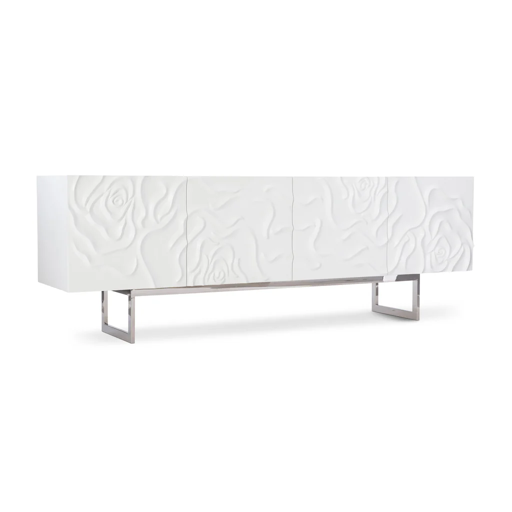 Credenza Office Storage - モダンなリビングルーム家具、白いバラのエンボス加工収納キャビネット、カスタマイズ可能な芸術的なテレビ台クレデンザ（家庭およびオフィス用）