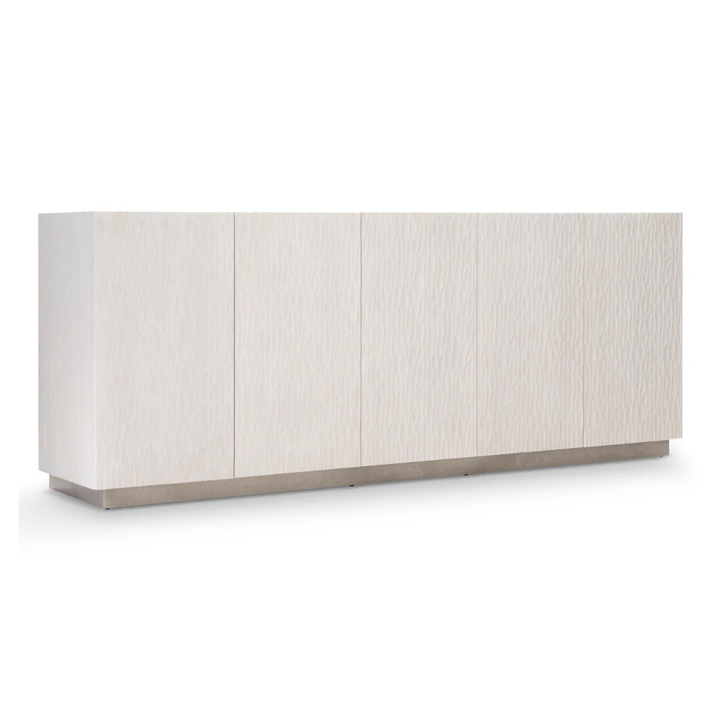 Credenza Office Storage - モダンな白い波状テクスチャのテレビスタンドクレデンザ、高級木製収納クレデンザ、ステンレススチールベース付き、家庭およびオフィス用