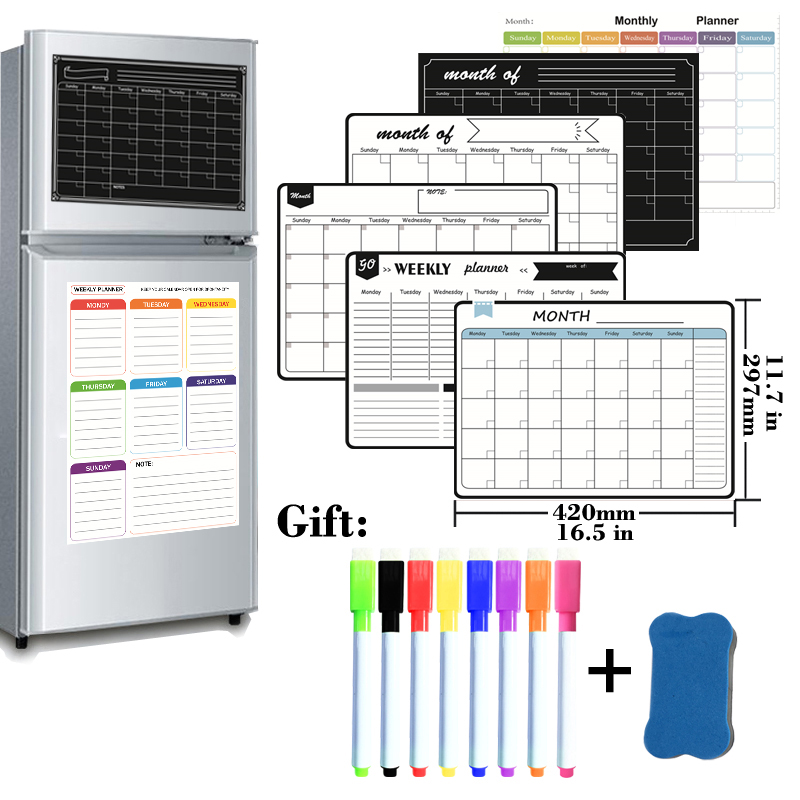 Magnetic Whiteboard Calendar - A3 サイズ磁気マンスリーウィークリープランナードライイレースホワイトボードカレンダーテーブル黒板冷蔵庫ステッカーメッセージボードメニュー