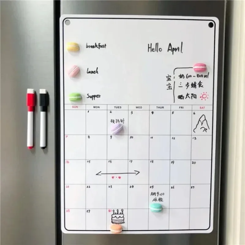 Magnetic Whiteboard Calendar - 冷蔵庫用磁気カレンダーボード、月次、週次、プランナー、冷蔵庫、ソフトノート、メッセージステッカー、家の装飾