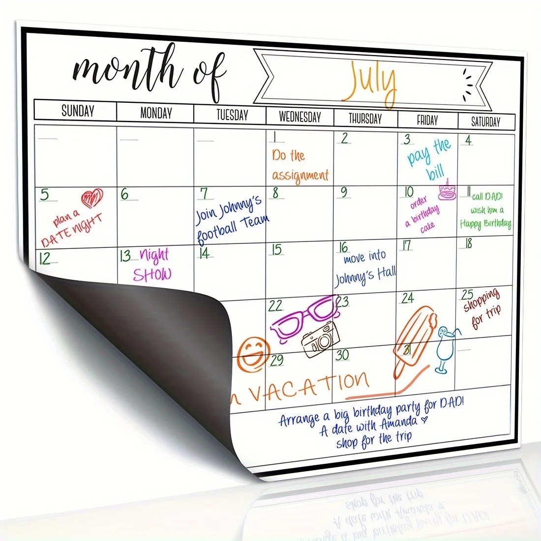 Magnetic Whiteboard Calendar - 磁気式月間カレンダーホワイトボード、再利用可能な冷蔵庫プランナーボード、家庭、オフィス、家族のスケジュール管理と整理に