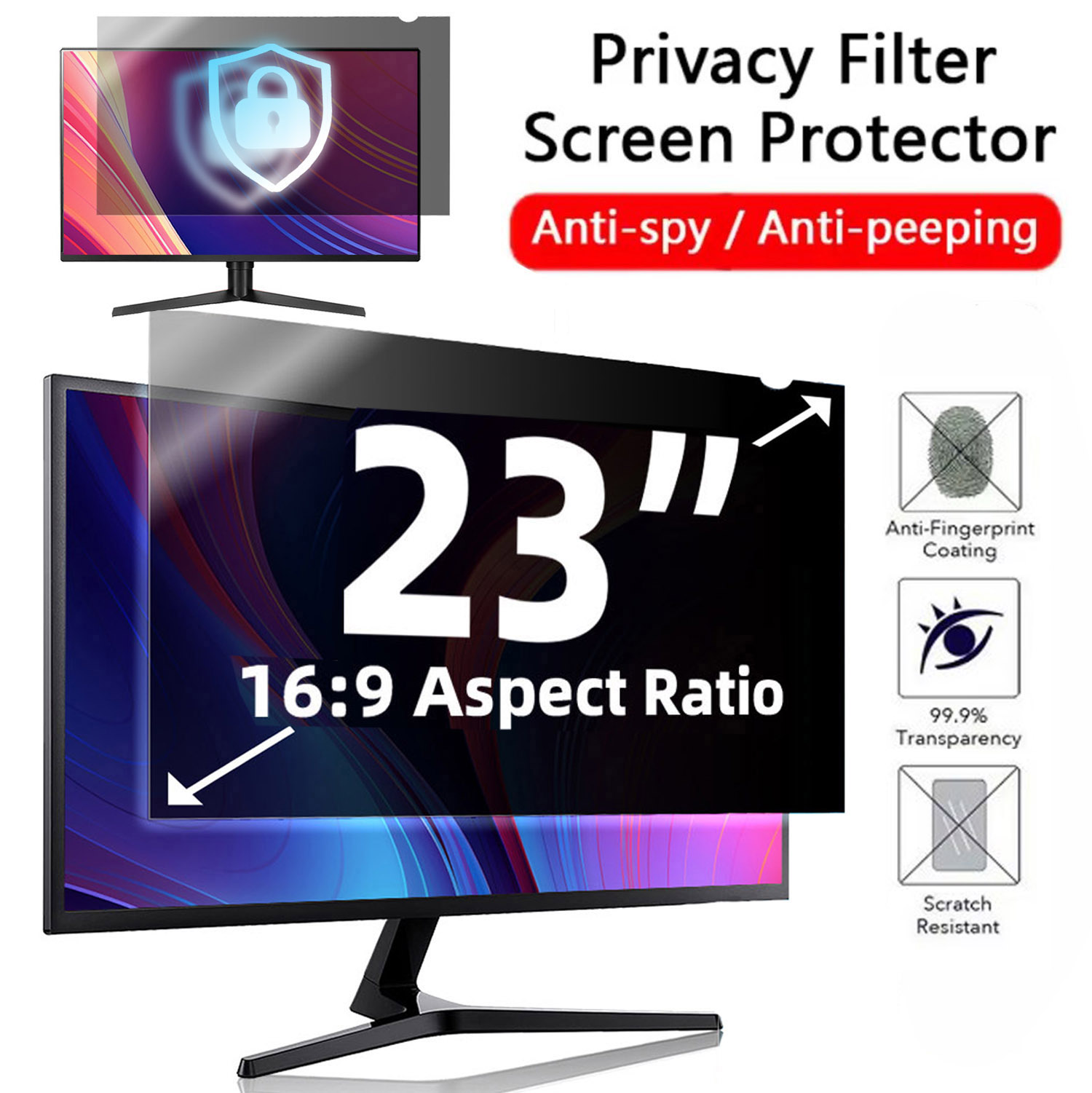Monitor Privacy Filter - 23 インチコンピュータプライバシースクリーンフィルター 16:9 ワイドスクリーンリムーバブル PC 23