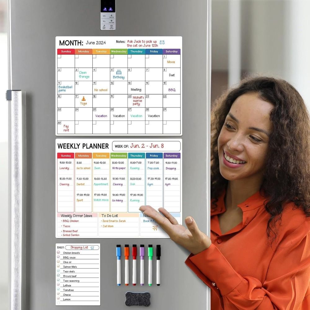 Magnetic Whiteboard Calendar - ドライイレース磁気カレンダー 磁気表面カレンダー テーブルマンスリープランナー ペン付き ホワイトボード表面 ホワイトボードカレンダー