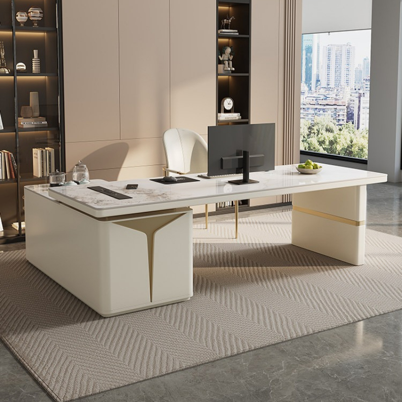 Office Furniture Com - モダンな多機能ボスデスク、収納付き、シンプルな白いデスクテーブル、大容量、引き出し付き、オフィス家具