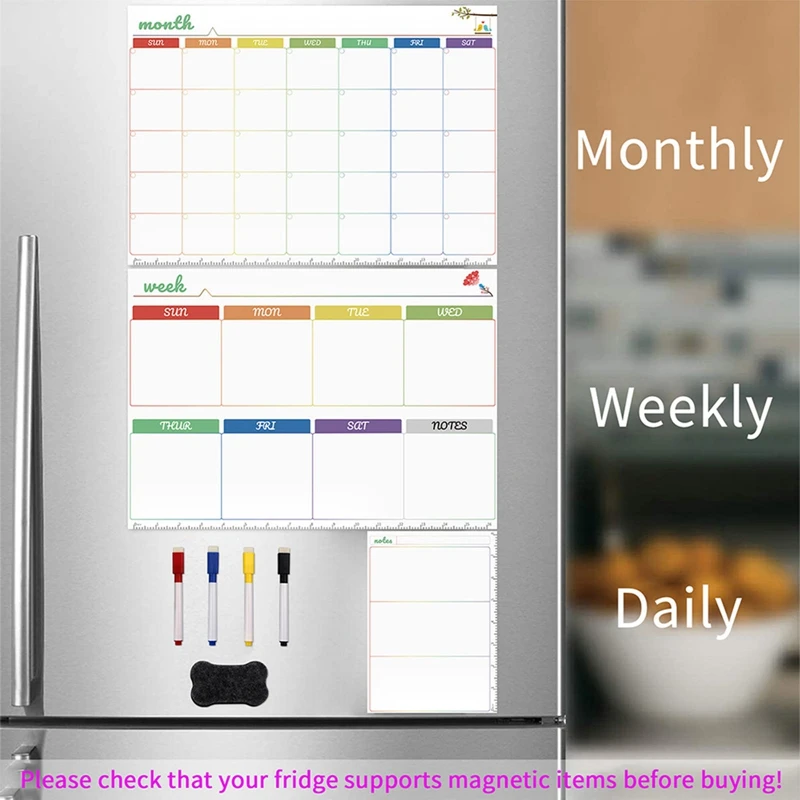 Magnetic Whiteboard Calendar - 日月ごとの磁気カレンダーホワイトボードステッカーフレキシブルメッセージノートボード冷蔵庫ステッカーセットホームステッカー
