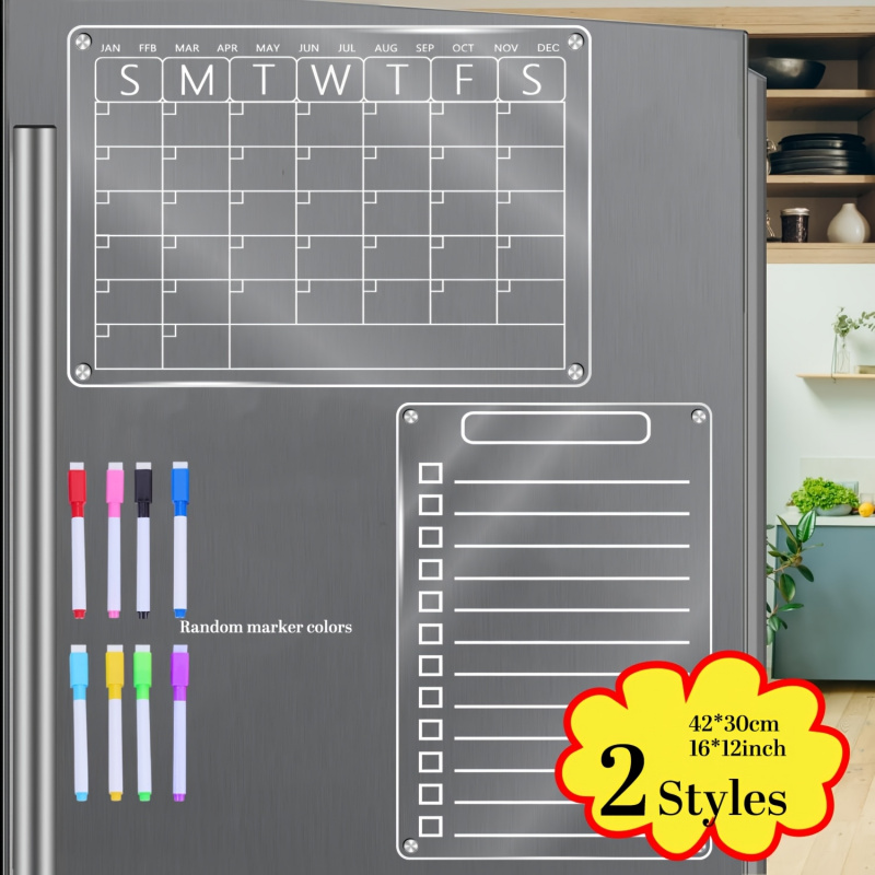 Magnetic Whiteboard Calendar - 冷蔵庫用アクリル磁気カレンダー、マグネット式ドライイレースボード、冷蔵庫用ToDoリストプランニングボード