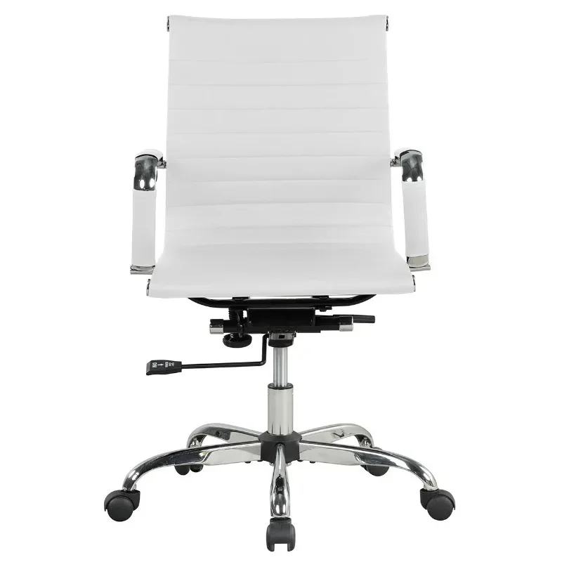 Office Furniture Com - PUレザーオフィスチェア、高さ調節可能、背もたれにリブ付き、白