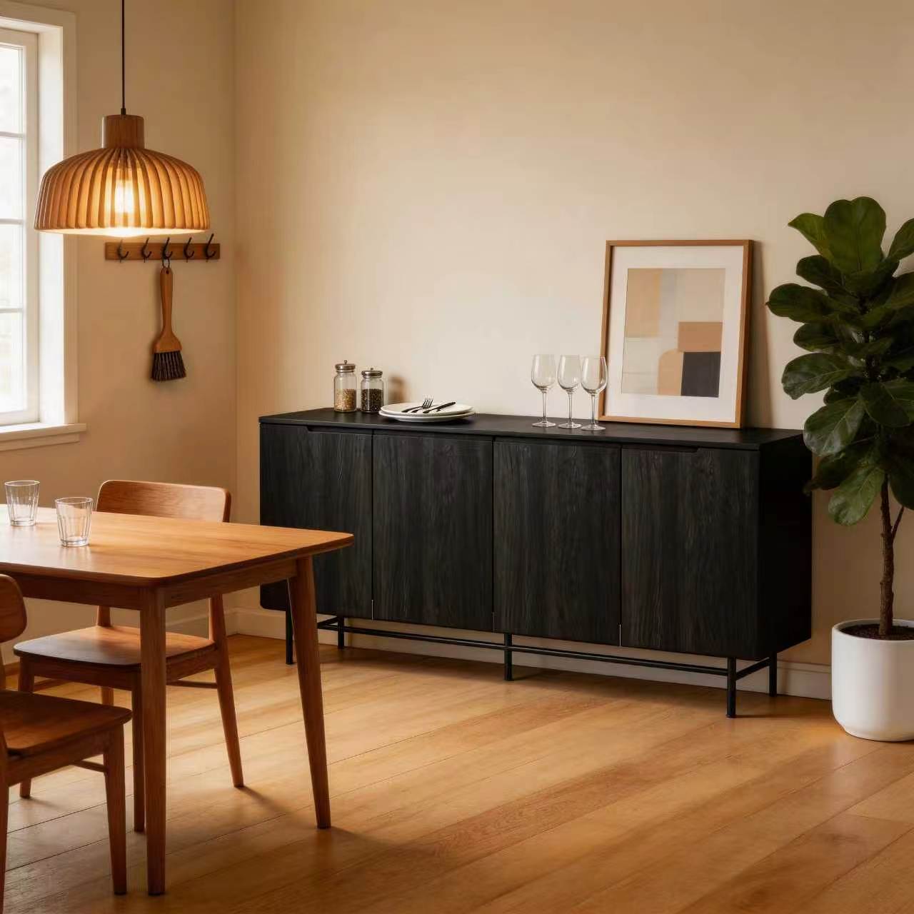 68インチ大型溝付きサイドボードキャビネット、木製ハンドルレ - Credenza Office Storage のレビューと価格