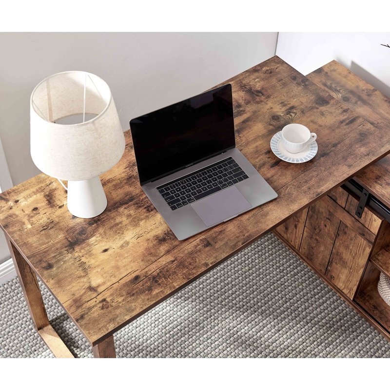 L字型デスク、クレデンザ収納付き、スライド式納屋戸、リバーシ - Credenza Office Storage のレビューと価格