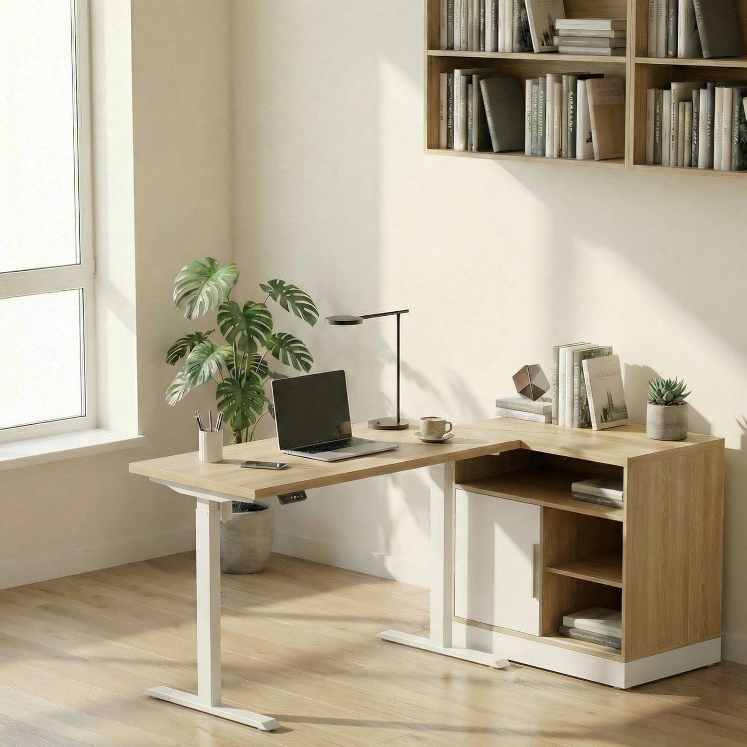 電動昇降式スタンディングデスク（収納キャビネット付き）、高さ - Credenza Office Storage のレビューと価格