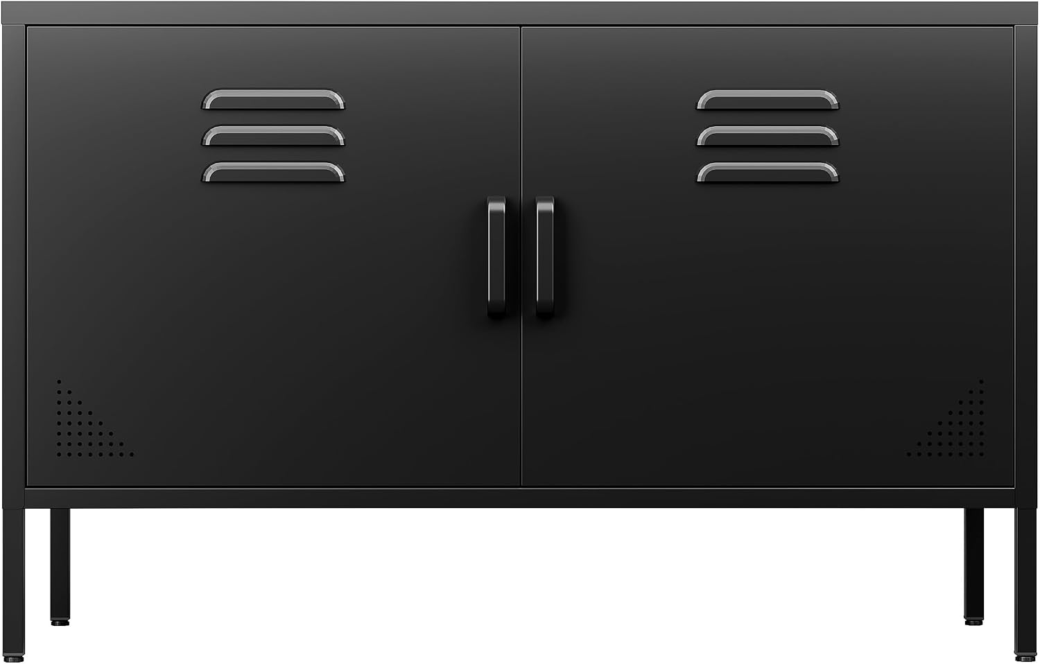 黒色の金属製収納キャビネット、扉と棚付き、2ドアワイドラック - Credenza Office Storage のレビューと価格