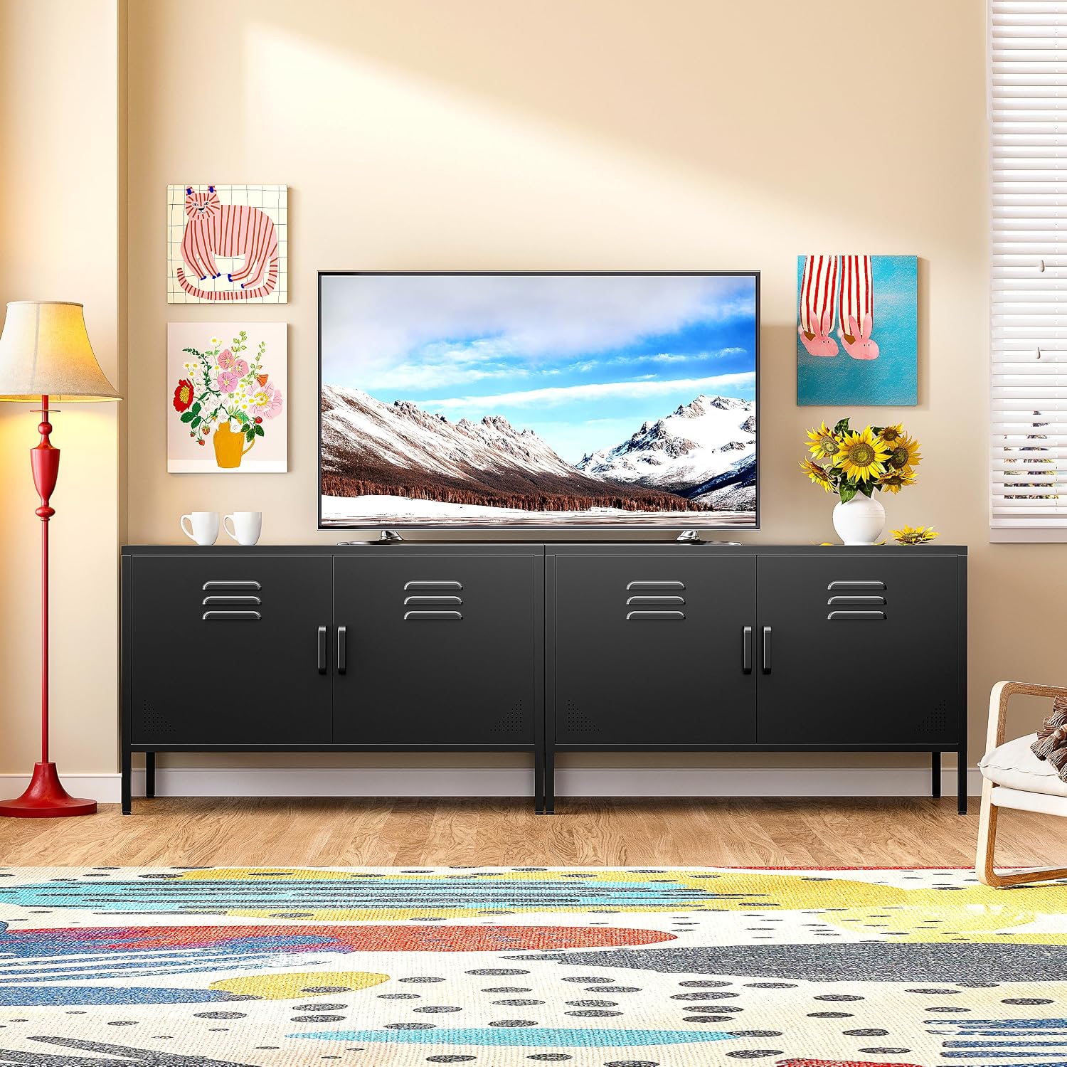 黒色の金属製収納キャビネット、扉と棚付き、2ドアワイドラック - Credenza Office Storage のレビューと価格