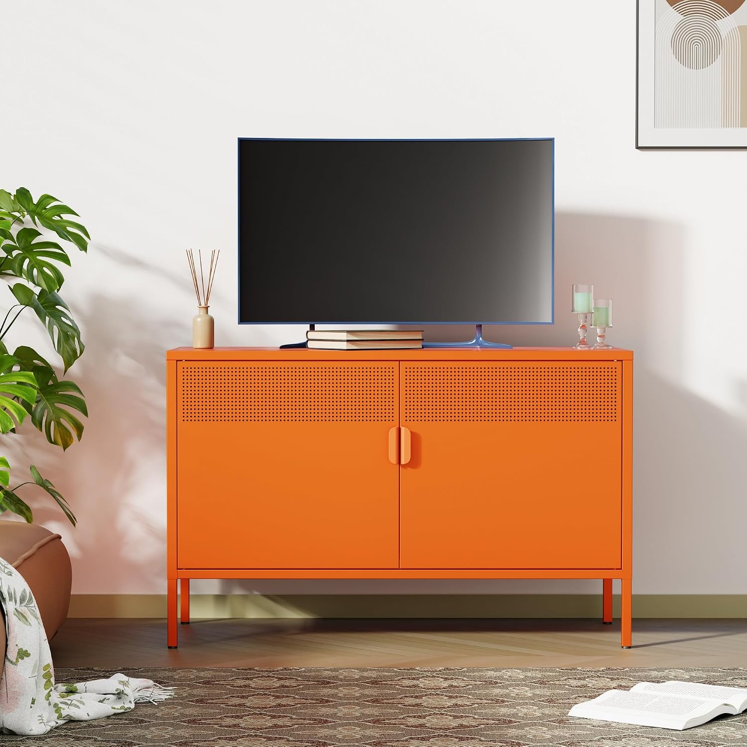 オレンジ色の幅広メタルロッカー収納キャビネット、ホームオフィ - Credenza Office Storage のレビューと価格
