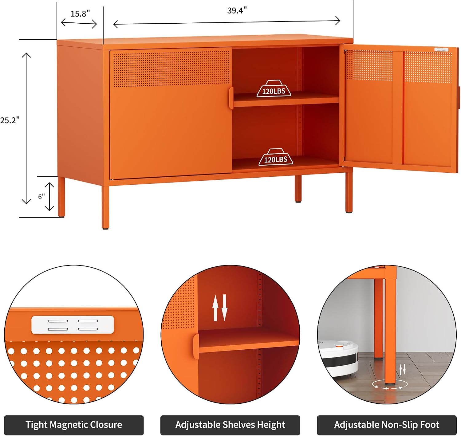 オレンジ色の幅広メタルロッカー収納キャビネット、ホームオフィ - Credenza Office Storage のレビューと価格