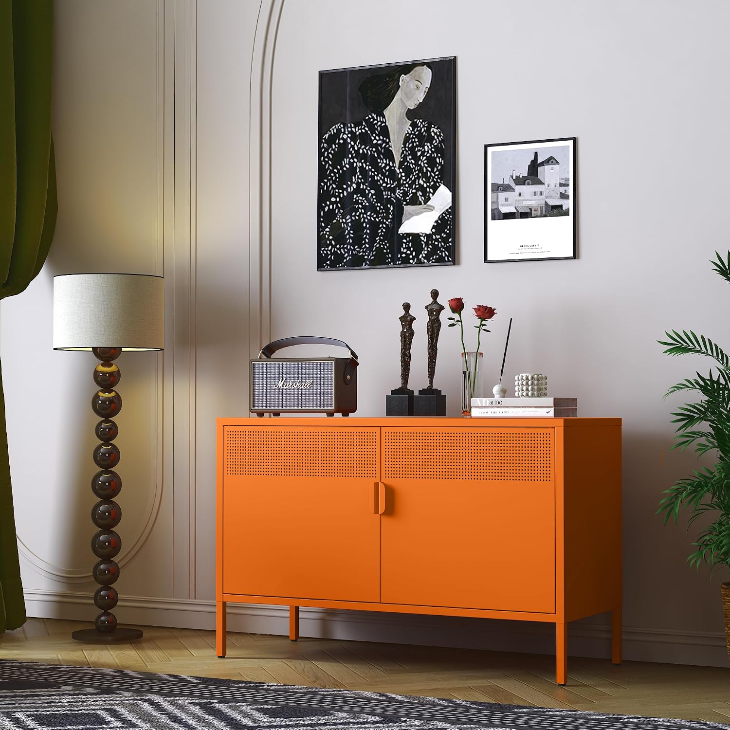 オレンジ色の幅広メタルロッカー収納キャビネット、ホームオフィ - Credenza Office Storage のレビューと価格