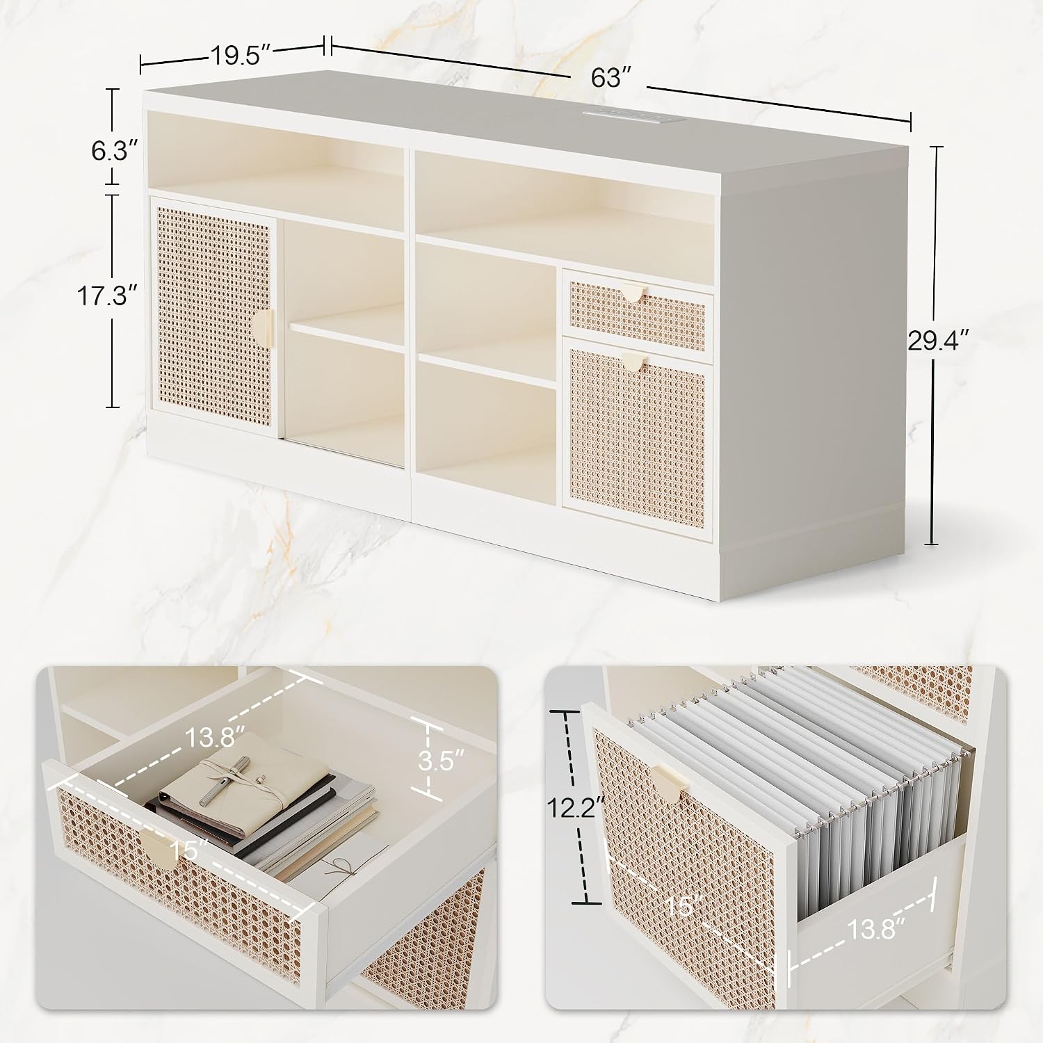 63インチ クレデンツァ 2段引き出し ロック＆コンセント付 - Credenza Office Storage のレビューと価格