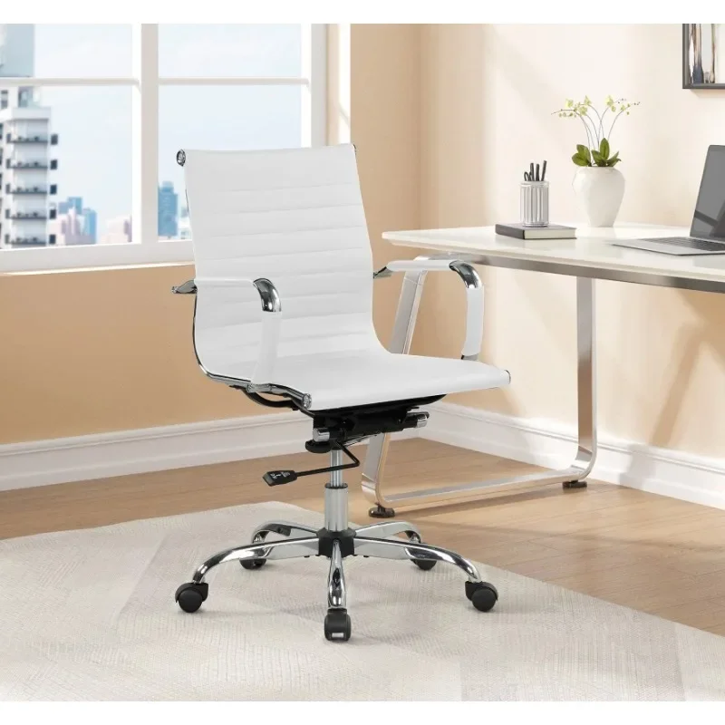PUレザーオフィスチェア、高さ調節可能、背もたれにリブ付き、 - Office Furniture Com のレビューと価格